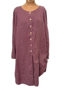 Cheyenne Art to Wear 100% Linen Purple Tunic Dress Oversize S/M Smock Lagenlook